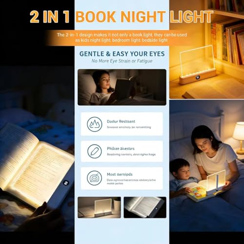 White Smart Led Reading Light, Book Light Treasure Box, Rechargeable Clear LED Flat Reading Light with 3 Colors & Timer, Doodleable Study Lamp, The Quiet Reader's Dream Lights - color: White