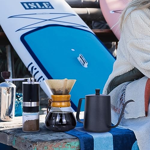 SOTECH Pour Over Coffee Maker Set Portable Pour Over Set-Manual Coffee Grinder Heatproof Glass Coffee Dripper for Traveling Camping - color: dark