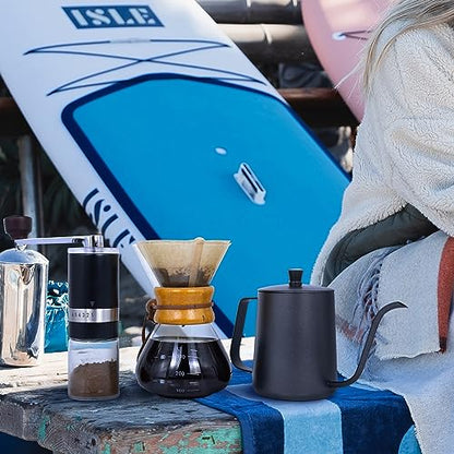 SOTECH Pour Over Coffee Maker Set Portable Pour Over Set-Manual Coffee Grinder Heatproof Glass Coffee Dripper for Traveling Camping - color: dark