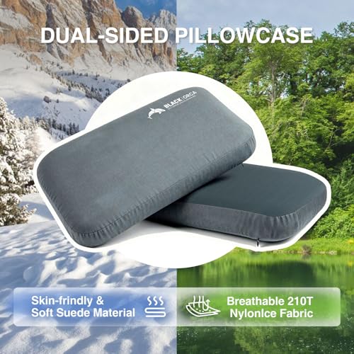 Memory Foam Camping Pillow, Lightweight & Portable Travel Pillow, Backpacking Pillow with Removable Cover, Ergonomic Pillows, Neck Lumbar Support for Outdoor Camp, Hiking, Backpacking Sleep