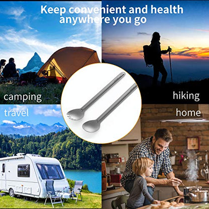 OUTXE Ultralight Titanium Long Handle Fork and Spoon Set - color: #1 Titanium
