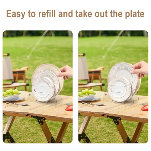 Boloyo Acrylic Disposable Plate Dispenser, Clear Plate Dispenser for 5-12 Inches Paper Plastic Foam Plate Storage Organizer Rack Holder for Cabinet, Countertop, Rv or Outdoor Use