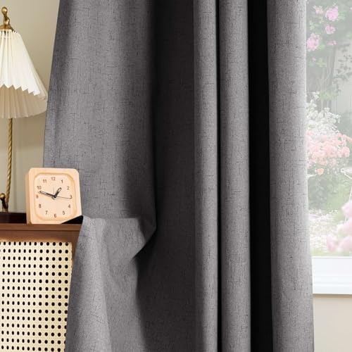 H.VERSAILTEX Linen Look 100% Blackout Curtains 45 Inches Long for Bedroom Full Light Blocking Rod Pocket 42 Inches Wide Linen Textured Thick Window Curtain Drapes with White Backing, Grey, 2 Panels - color: Grey, size: 42"W x 45"L (Pack of 2)