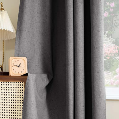H.VERSAILTEX Linen Look 100% Blackout Curtains 45 Inches Long for Bedroom Full Light Blocking Rod Pocket 42 Inches Wide Linen Textured Thick Window Curtain Drapes with White Backing, Grey, 2 Panels - color: Grey, size: 42"W x 45"L (Pack of 2)