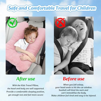 Swemos Travel Pillow, Car Pillow for Kids & Adults - Ergonomic Travel Pillows Sleeping Aid for Neck & Body Support, Car Travel Essentials Pillow on Road Trips-Pink - color: Pink