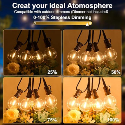 100FT 2Pack Outdoor String Lights LED Outside Waterproof Patio Lights Backyard Heavy-Duty Shatterproof Plastic G40 Bulbs Connectable Globe Light Decor Yard Café Exterior - size: 100FT-Brown