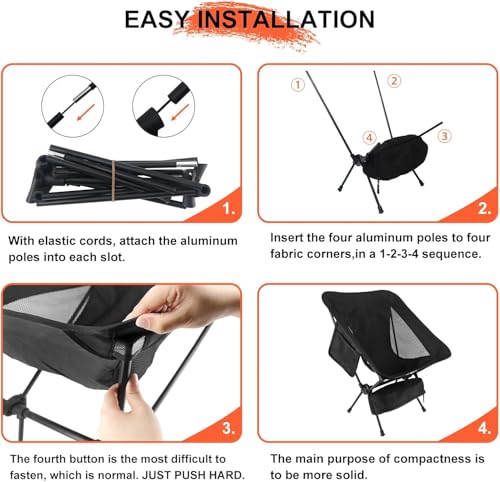 NewDoar Camping Chairs 1Pack, Collapsible Portable Compact Chair, with Carrying Bag Lightweight Small Folding Chair, for Hiking & Beach & Fishing Lawn Concert - color: Black 1pack