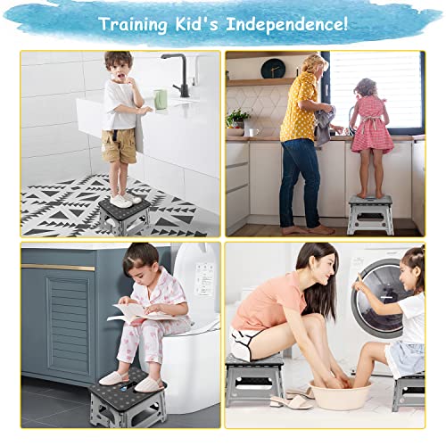 Child Step Stool for Kids and Toddlers Bathroom Sink – Foldable Safety Lock to Stable（ Grey ） - color: Only Grey