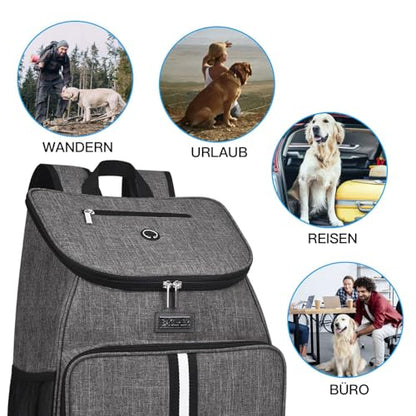 BAGLHER丨Dog Travel Bag, Airline Approved Pet Supplies Backpack, Dog Travel Backpack Accessories Set with 2 Silicone Collapsible Bowls and 2 Food Baskets, Gray - color: Grey-A