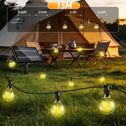 Solar Lights Outdoor Waterproof: G40 15M 50FT Shatterproof Bulbs Patio Lights - Solar Powered 3 Light Modes Solar Light - Camping Backyard Garden Deck Outside Yard - size: 50FT