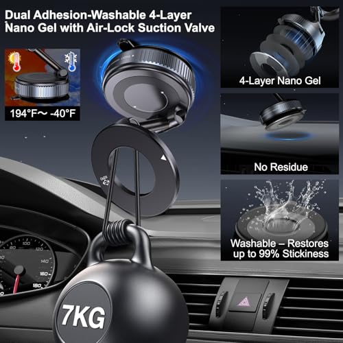 Jikasho Vacuum Magnetic Car Phone Holder for Magsafe, Hands-Free 360° Adjustable Suction Cup Phone Mount for Car/Gym/Mirror/Smooth Surface, Compatible with iPhone & Android (Space Grey) - color: Space Grey