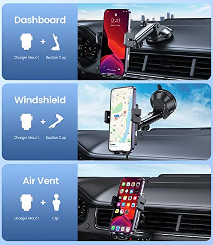 Wireless Car Charger, MOKPR 15W Fast Charging Auto-Clamping Car Mount Universal Hands-Free Car Charger Mount for Dash Windshield Air Vent Compatible with iPhone 16 15/14/13/12, Samsung S23/S22/S21,etc - color: Grey