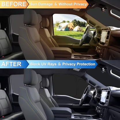 Front Side Window Sun Shade for 2019-2025 Chevy Silverado 1500, Double Cab Crew Cab 4Door, Foldable Window Sunshade Sun Visor Protector, Side Window Shades Sun Shield Blocks UV Rays, Pack of 2 - size: Silver & Black-Fit 2019-2025 Chevy Silverado 1500