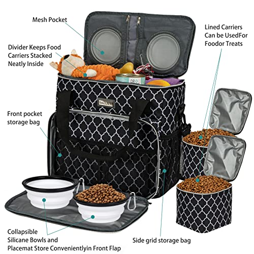 BAGLHER Dog Travel Bag, Pet Travel Bag (ALL Pet Travel Supplies), With 2 Pet Food Containers and 2 Collapsible Silicone Bowls; Essential Kits for Travel DLblack - color: DLblack, size: Medium