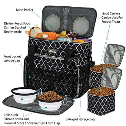BAGLHER Dog Travel Bag, Pet Travel Bag (ALL Pet Travel Supplies), With 2 Pet Food Containers and 2 Collapsible Silicone Bowls; Essential Kits for Travel DLblack - color: DLblack, size: Medium