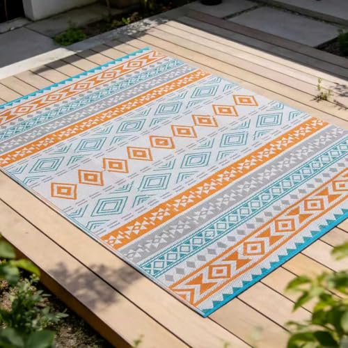 YONILE Outdoor Plastic Straw Rug 8x10 ft,Reversible Waterproof Large Outdoor Patio Rug RV Mat Outside Carpet for Porch, Deck, Backyard, Balcony, Picnic - color: Multi Color, size: 8x10ft