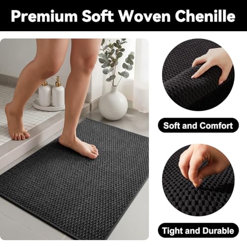 Triohero Bathroom Rugs Non Slip Washable, Super Absorbent Thin Bath Mat Small Quick Dry Low Pile Bathroom Rug, Black 16"x24" - color: Black, size: 16"x24"