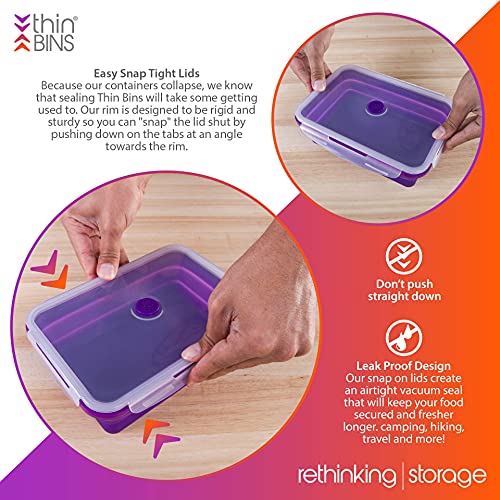 Kitchen Home Thin Bins Collapsible Containers – Set of 2 Extra Large Rectangle Silicone Food Storage Containers – BPA Free, Microwave, Dishwasher and Freezer Safe - size: Rectangle - Extra Large - Set of 2