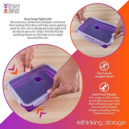Kitchen Home Thin Bins Collapsible Containers – Set of 2 Extra Large Rectangle Silicone Food Storage Containers – BPA Free, Microwave, Dishwasher and Freezer Safe - size: Rectangle - Extra Large - Set of 2
