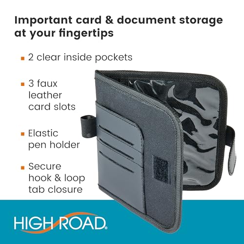 High Road Car Visor Organizer and Registration and Insurance Card Holder with Clear Document Pockets and 3 Card Holders - Vehicle Document Holder for Visor, Glove Box or Console