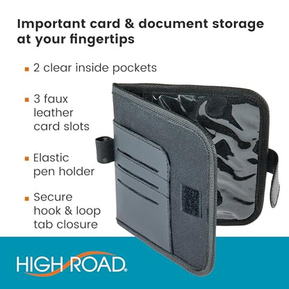 High Road Car Visor Organizer and Registration and Insurance Card Holder with Clear Document Pockets and 3 Card Holders - Vehicle Document Holder for Visor, Glove Box or Console