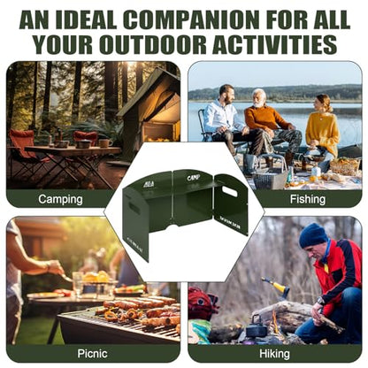 Camping Stove Windscreen 4 Plates Steel Camp Stove Windscreen Folding Outdoor Picnic Cooker Stove Wind Screen Windshield with Drawstring Bag for Camping, Hiking, Picnic, Backpacking, Cooking - color: Green
