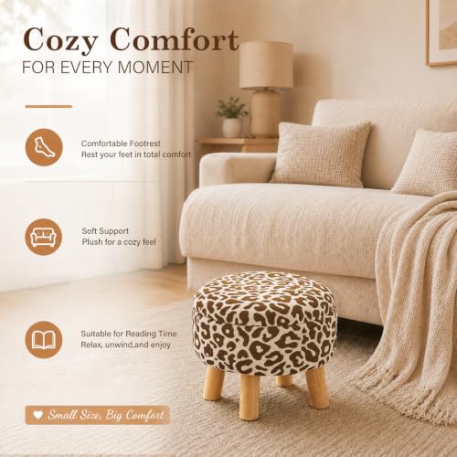 Wimarsbon Storage Ottoman, Modern Round Footrest with Soft Padded Seat, Pattern Velvet Footstool with Wood Legs, Accent Small Table or Plant Stand for Hallway, Living Room (Khaki) - color: Khaki