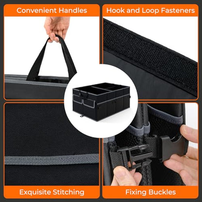 Goplus Collapsible Trunk Organizer, 13 Gallon Foldable Car Storage Organizer with Extenable Compartments, Pockets, Securing Straps, for SUV Van Sedan Truck, 22" x 16" x 10" - size: 13 Gallon （50L）