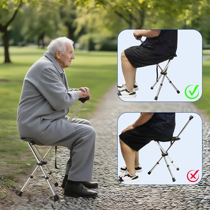 FATTCHIAR Cane with Seat, Cane Chair Capacity 330lbs, Adjustable Height Folding Lightweight Walking Stick with Seats, Portable Stool for Adults Seniors Hiking Camping