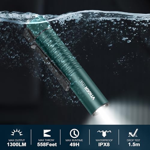 VTIGER T1A Mini Pocket EDC Flashlight with Clip,1300 Lumen Compact AA Rechargeable LED Little Flashlights, Super Bright Tail Switch Small Flash Light with Magnet for Camping,Hiking,Outdoor,Emergency - color: Teal