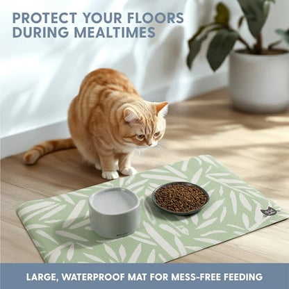 The Cat Ladies Cat Feeding Mat - Waterproof & Dishwasher Safe Small Pet Eating Placemat - Cat & Dog Food Mats for Food and Water Bowl - Protect Floors from Mess - Tropical Leaves - color: Tropical Leaves A