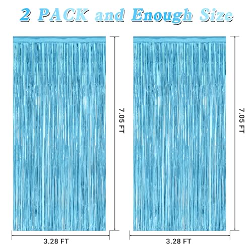 2 Pack Backdrop Curtains, 3.28 Feet x 7.05 Feet Sky Blue Tinsel Backdrop, Metallic Fringe Curtains Foil Tinsel Party Streamer, Winter Backdrop Happy Birthday Party Supplies - color: Sky blue, size: 2 PCS