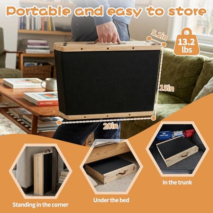 Rubber-Mat Dog Ramp with Rails for Couch, Bed or Car - 40" Long Foldable Wood Pet Ramp Adjustable Height from 10" to 21", with High Traction Mat for Small Medium Older Dogs, Up to 180 Lbs