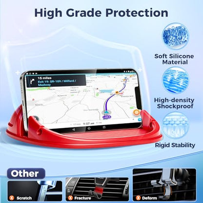 Loncaster Car Phone Holder, Car Phone Mount Silicone Car Pad Mat for Various Dashboards, Slip Free Desk Phone Stand Compatible with iPhone, Samsung, Android Smartphones, GPS Devices and More (Red) - color: Red