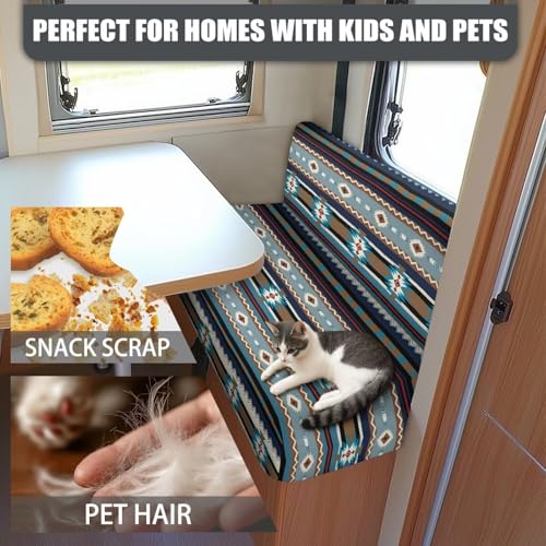 RV Dinette Cushion Covers (1 Bench Covers & 1 Backrest Covers) - Aztec Pattern Stretch Camper Cushion Booth Seats Replacement - Washable Sofa Furniture Protector - color: Aztec Pattern
