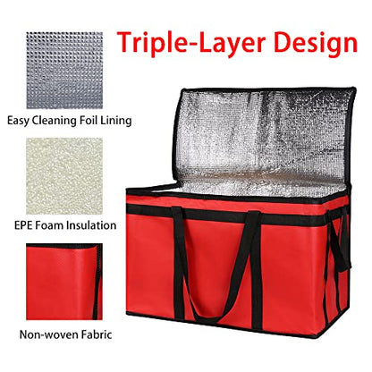 Bodaon 4-Pack Insulated Food Delivery Bag, XXX-Large Meal Grocery Tote Insulation Bag for Hot and cold Food, Commercial, Large Capacity Reusable Warming Bag, Red - color: Red, size: XXX-Large