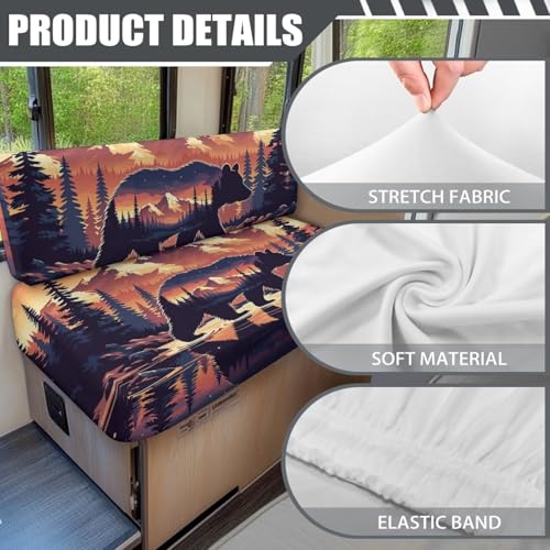 Bear RV Dinette Cushions Covers RV Sofa Furniture Protector for RV Camper Car Bench with 1 Backrest & 1 Bench Cover, Washable - color: Bear