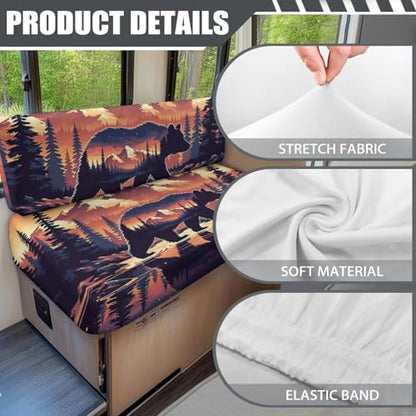 Bear RV Dinette Cushions Covers RV Sofa Furniture Protector for RV Camper Car Bench with 1 Backrest & 1 Bench Cover, Washable - color: Bear