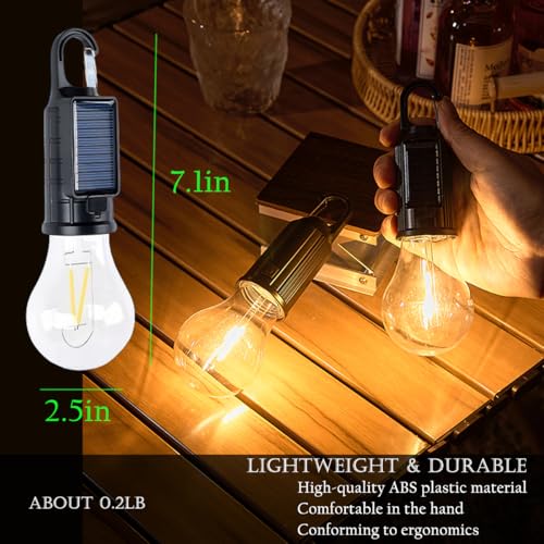 Solar Camping Lantern, Portable LED Camping Light with Light Sensor, USB Rechargeable Tent Light, Dusk to Dawn Waterproof Hanging Emergency Light for Outdoor Hiking Backpacking Patio Warm White 2 Pack
