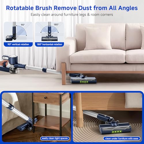 Cordless Vacuum Cleaner for Home: Powerful Suction Stick Vacuum, Anti-Tangle Brush, Portable 6-in-1 Rechargeable Vacuum,Ideal for Low-Pile Carpet & Hard Floors