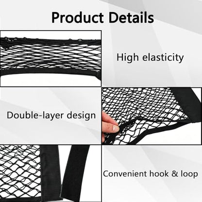 2PCS Car Cargo Net with Adhesive Tape,Storage Mesh Pocket(9.8×31.4in) - size: 9.8×31.4in