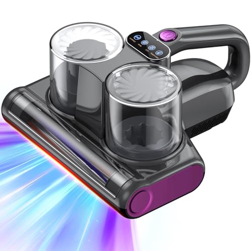 Mattress Vacuum Bed Vacuum Cleaner 16Kpa Suction 253.7nm UV-C Light, 140°F Heated Air, 30000 RPM Brushroll, Ultrasonic, HEPA Filter, Handheld Vacuums for Carpet/Sofa, 500W Corded, (Dark Gray) - color: Dark Gray