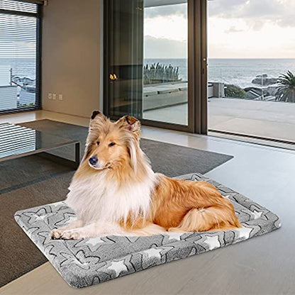 EMPSIGN Fancy Dog Bed Mat, Pet Bed Pad Reversible (Cool & Warm), Machine Washable Crate Pad, Pet Sleeping Mat for Small to XXX-Large Dogs, Grey, Star Pattern,XXL (48inch X30inch X1.1'') - color: Grey with Star Pattern, size: XXL (47.2"x28.3"x1.1")