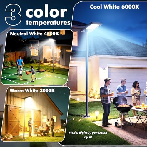100" Solar Outdoor Street Lights with Pole & Remote, IP65 Waterproof 420 LEDs Solar Security Flood Motion Lights, Dusk to Dawn Solar Post Lamp for House, Yard, Garden, Patio, Lawn, Garage, Driveway - size: 100'' Height with die-cast base
