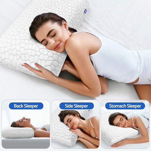 CushZone Memory Foam Pillows for Sleeping, Bed Pillow with Removable and Machine Washable Cover, Bed Pillow for Side, Back and Stomach Sleepers, King Size (1 Pack) - size: King Size