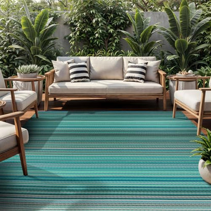 Rugshop Contemporary Stripe Reversible Crease-Free Waterproof Premium Recycled Plastic Outdoor Rugs for Patio,Backyard,RV,Deck,Picnic,Trailer,Beach,Camping Blue 5' x 7' - size: 5' x 7' (Rectangular)