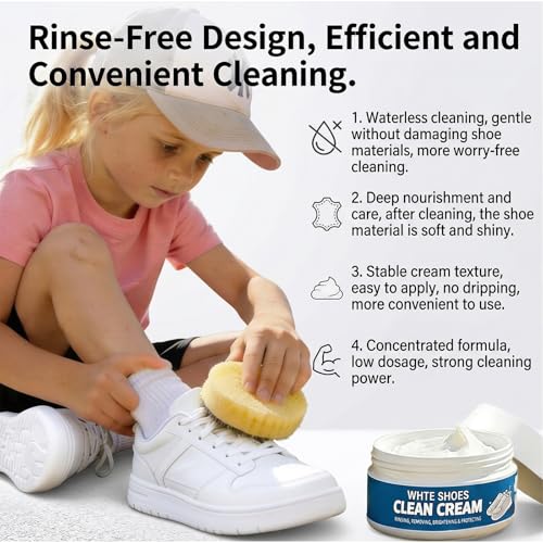 2PCS White Shoe Cleaner Cream with Sponge, Instant Shoe Cleaning Paste, No-Wash Sneaker Cleaner, Stain Remover for Leather Shoes, White Soles, Sports Shoes and Casual Footwear