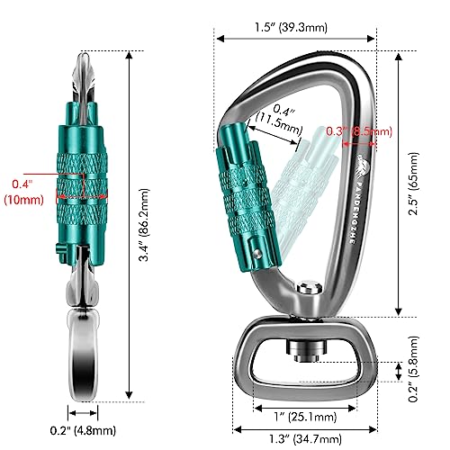 2 Pack Locking Carabiner Clip 2.5" with Swivel Ring for Securing Pets, Dog Leash Harness, Camping, Hiking, Keychains - color: blue/silver