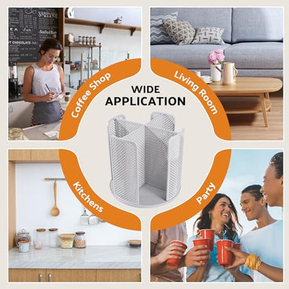 Rotating Paper Cup Dispenser, Cup Holder with 4 Compartments, Disposable Coffee Cup Dispenser Removable, Plastic Cup Storage & Lid Holder for Countertops, Kitchen, Coffee Stations (Gray) - color: Gray