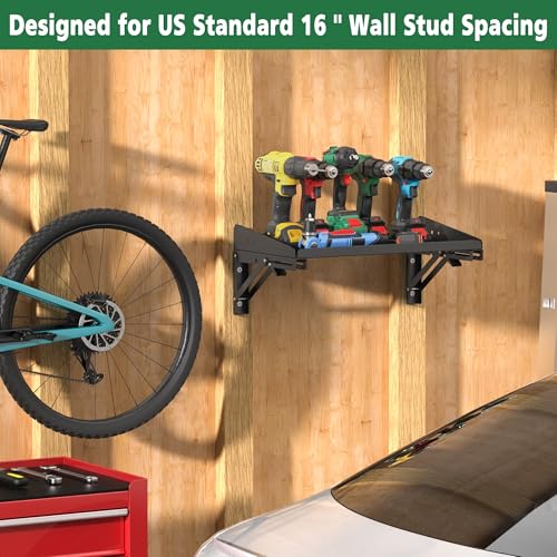 ULIBERMAGNET Garage Folding Storage Rack Shelves,200LB Metal Wall Mounted Adjustable Rail Shelf for Garage,Power Tools,Toolbox,Storage Shelves with Lip for Workshop Kitchen Office (2 Pack) - style: 200LB Folding Storage Rack Shelves